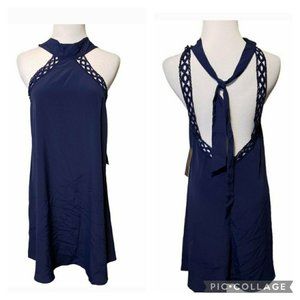 Lulus Womens Navy Blue Mini Dress Halter Cocktail  crochet New size S